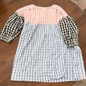 TACH Pink, Blue, and Black Gingham Long Sleeve Dress